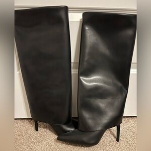Black Fold Over the Knee Boots with High Heel